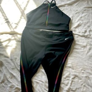 Nike rainbow striped leggings with matching bra! Bought for $120, worn 3 times.